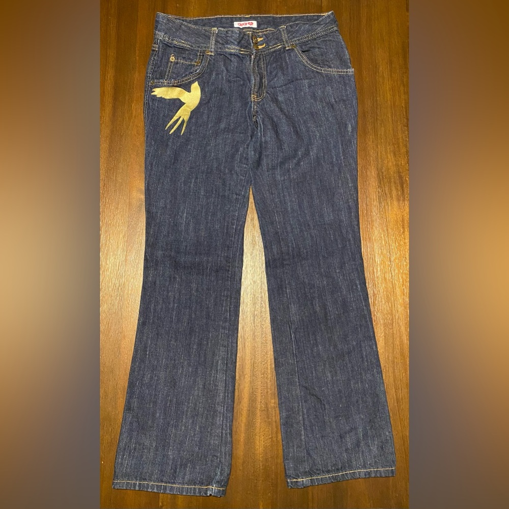 Dear AB by Amanda Bynes Gold Bird Jeans Size 10 Made in Swaziland 100% Cotton